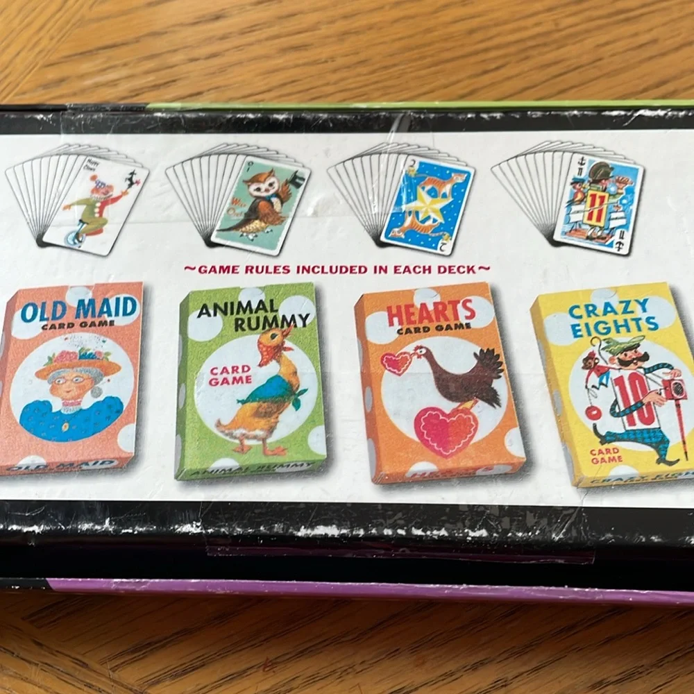 Vintage Card Games 4 Games Old Maid Rummy Hearts Crazy Eights Snap